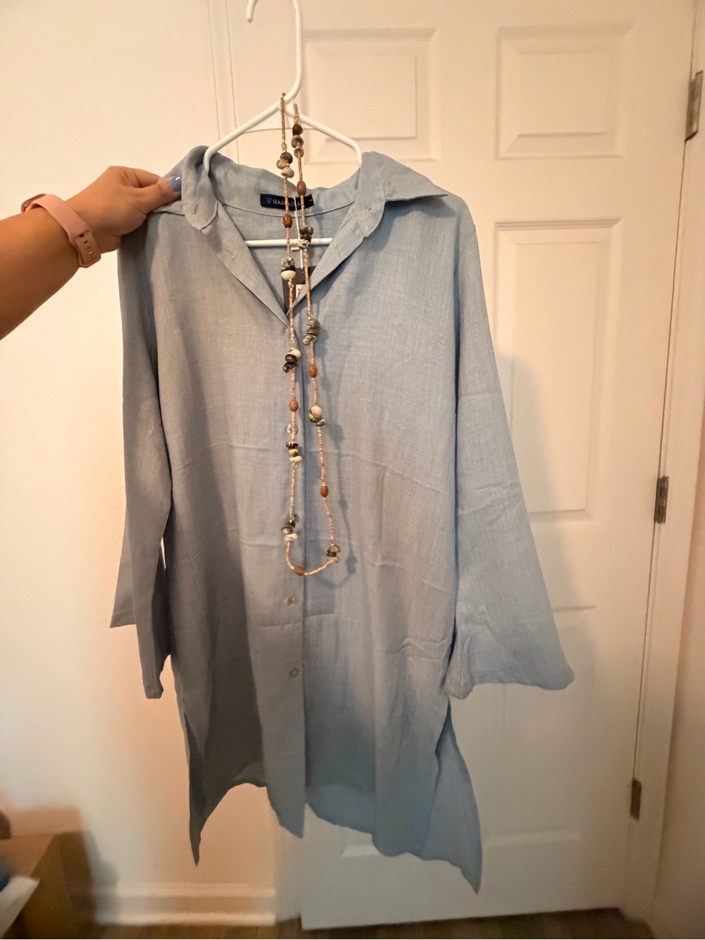 Patra Pale Blue Linen Button-Front Shirt